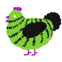 A grass and black chicken with a bar pattern