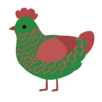 A viridian and red chicken with a lace pattern