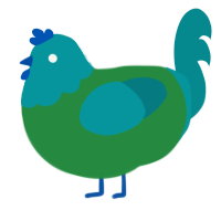 A viridian and teal chicken with a head pattern