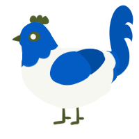 A white and ultramarine chicken with a head pattern