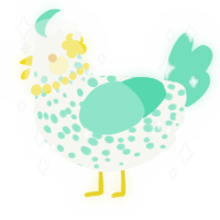 A white and mint chicken with a speckle pattern