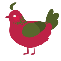 A crimson and olive chicken with a neck-speckle pattern