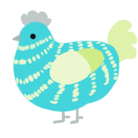 A aqua and apple chicken with a bar pattern