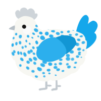 A white and sky chicken with a speckle pattern