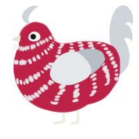A crimson and mist chicken with a bar pattern