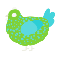 A grass and aqua chicken with a speckle pattern