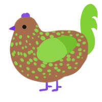 A brown and grass chicken with a speckle pattern