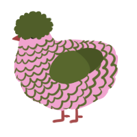 A pink and olive chicken with a lace pattern