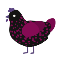 Vyx, a black and wine chicken with a speckle pattern