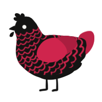 A black and crimson chicken with a lace pattern