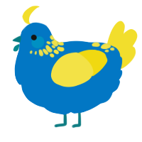 A sapphire and yellow chicken with a neck-speckle pattern