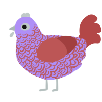 A lilac and red chicken with a double-lace pattern