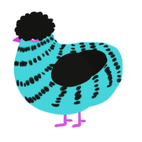 A aqua and black chicken with a bar pattern