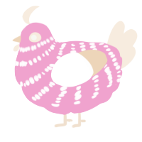 A pink and cream chicken with a bar pattern