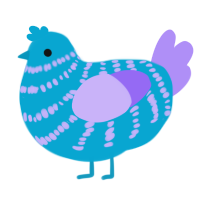 A cerulean and lilac chicken with a bar pattern