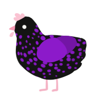A black and violet chicken with a speckle pattern