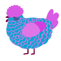 A cerulean and orchid chicken with a lace pattern