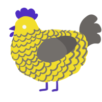 A yellow and grey chicken with a lace pattern
