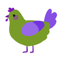 A chartreuse and blurple chicken