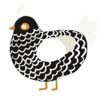 A sable and white chicken with a lace pattern