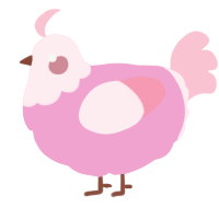 A pink and rose chicken with a head pattern
