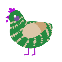 A viridian and beige chicken with a bar pattern