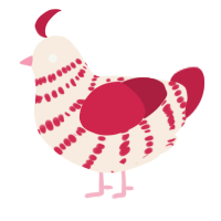 A cream and crimson chicken with a bar pattern