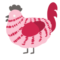 A rose and crimson chicken with a bar pattern