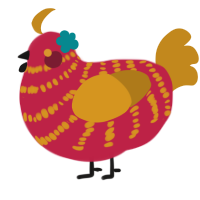 A crimson and ochre chicken with a bar pattern