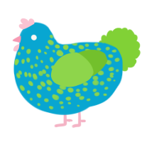A cerulean and grass chicken with a speckle pattern