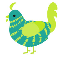 A turquoise and lime chicken with a bar pattern