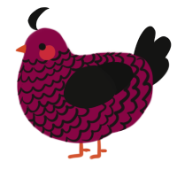 A maroon and black chicken with a lace pattern