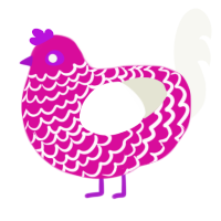 Barbie, a fuchsia and white chicken with a lace pattern