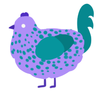 A lilac and teal chicken with a speckle pattern