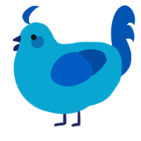 Bluey, a cerulean and ultramarine chicken