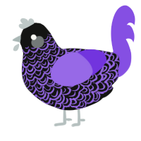 Blight, a black and blurple chicken with a double-lace pattern