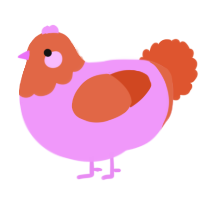 A lavender and vermilion chicken with a head pattern
