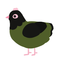 olive, a olive and black chicken with a head pattern