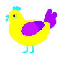 A yellow and blurple chicken