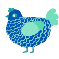 A ultramarine and mint chicken with a lace pattern