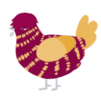 A maroon and honey chicken with a bar pattern