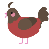 A red and bark chicken with a head pattern