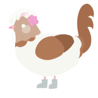 Sandy Cheeks, a white and brown chicken with a head pattern