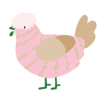 A rose and beige chicken with a bar pattern