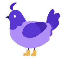 A lilac and indigo chicken with a head pattern