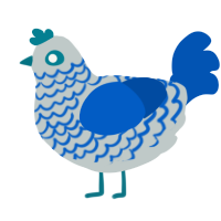 A silver and ultramarine chicken with a lace pattern