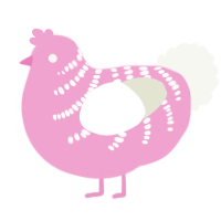 A pink and white chicken with a half-bar pattern