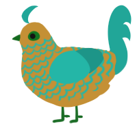 Joe Odie, a gold and turquoise chicken with a lace pattern