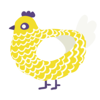 A yellow and white chicken with a lace pattern