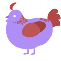 Lilac birb, a lilac and red chicken with a neck-speckle pattern